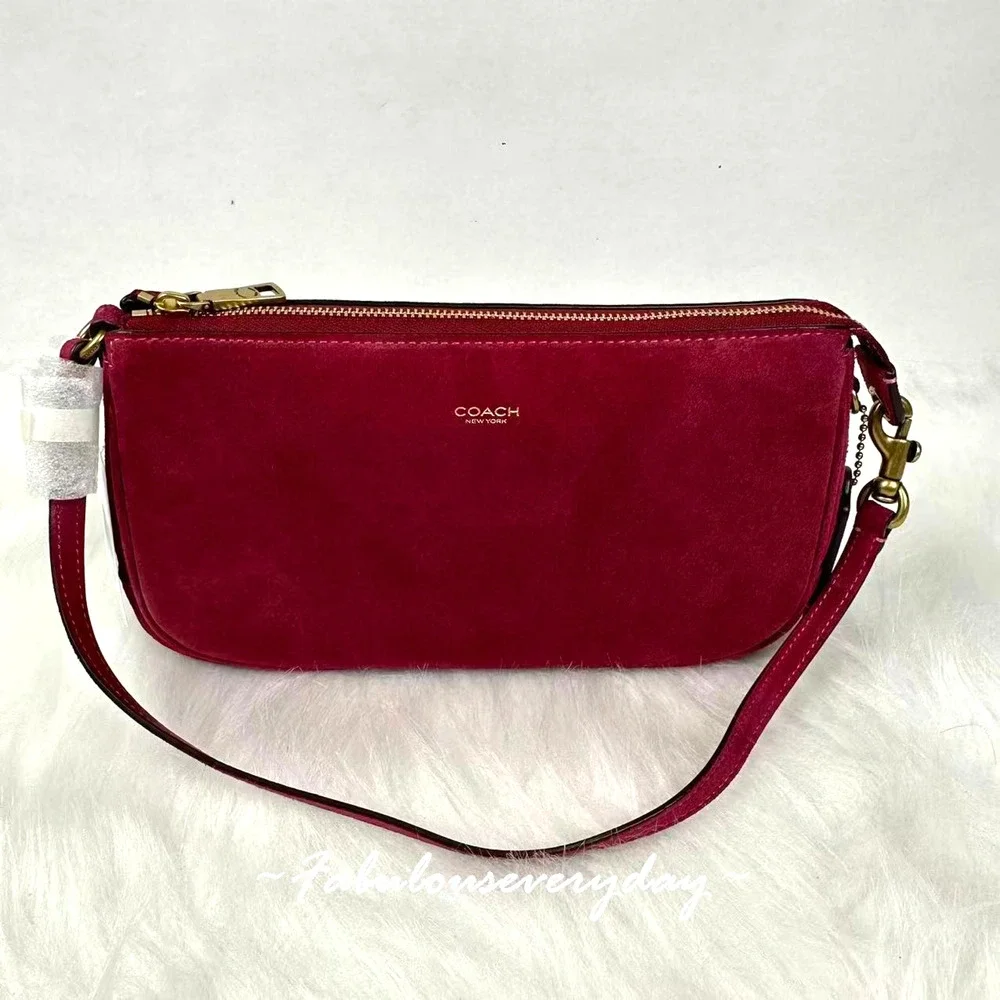 Coach Plaza Bag Shoulder Bag In Suede Brass/Dark Fuchsia CER64 NWT